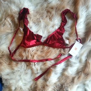 New: Red Flounce Bikini Top